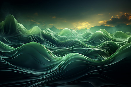 海与洋夜幕下的绘画海水中的波浪与星空交相辉映设计图片