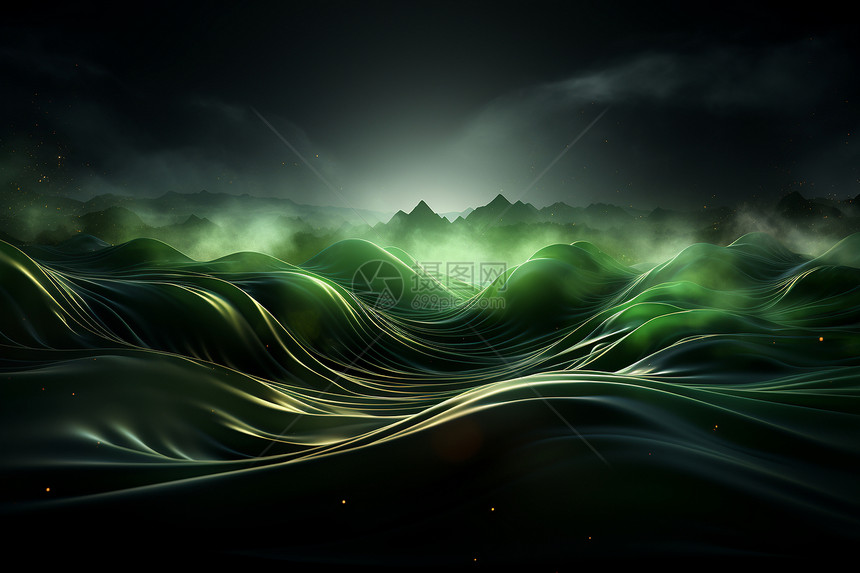 唯美艺术的绿色波浪背景图片