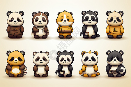 卡通熊猫的合集背景图片