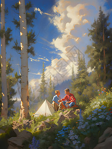 夏日野外露营的年轻情侣背景图片
