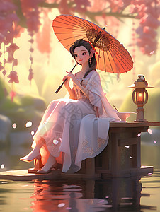 中式古风意境的女子背景图片