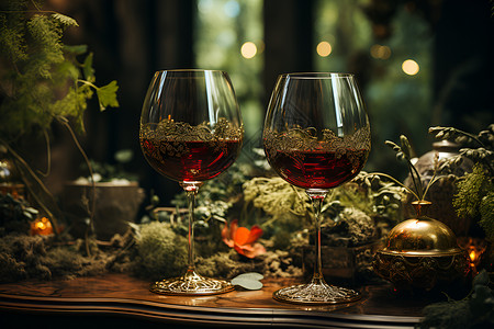 餐桌上的红酒杯背景图片