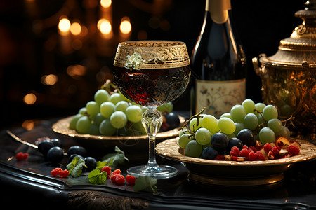 宴会餐桌上的红酒杯背景图片