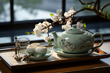 迷人宁静的中国茶道背景图片