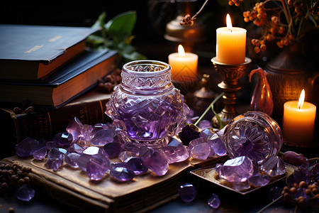 神秘的紫水晶团簇高清图片