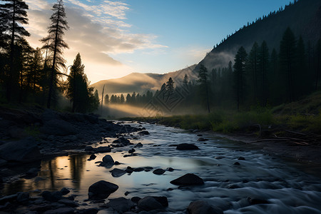 山林中的一条河流背景图片
