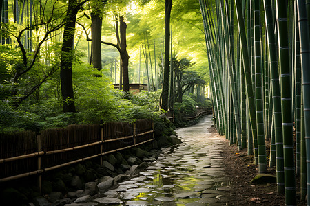 竹林中的小径背景图片