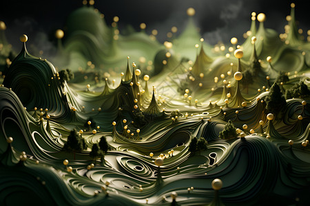 绿色波浪的3D效果壁纸背景图片