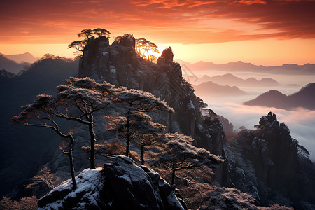 日出的黄山背景图片
