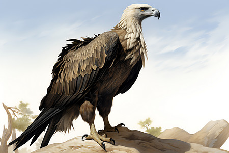 掠食荒漠中的老鹰插画