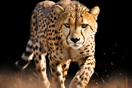 黑色之夜中奔跑的猎豹背景图片