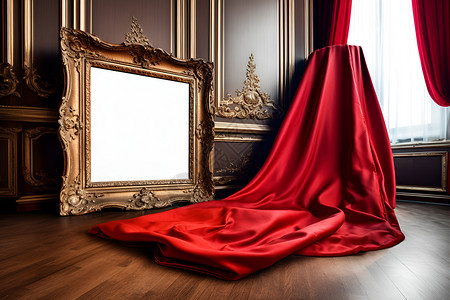 红色幕布和镜子背景图片