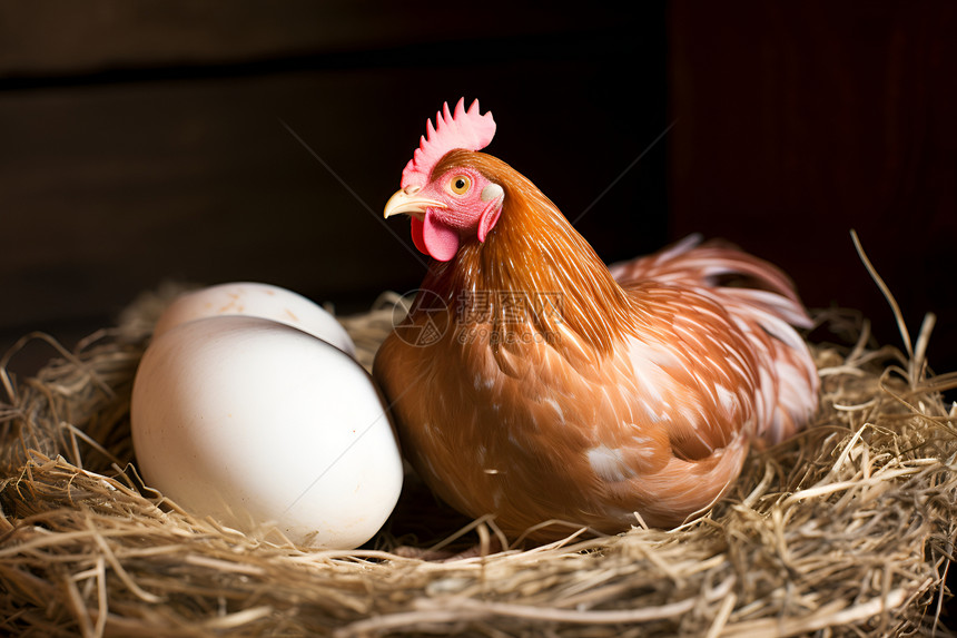 鸡窝里的鸡蛋和母鸡图片