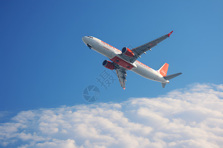白飞机素材蓝天白云中飞过一架飞机背景