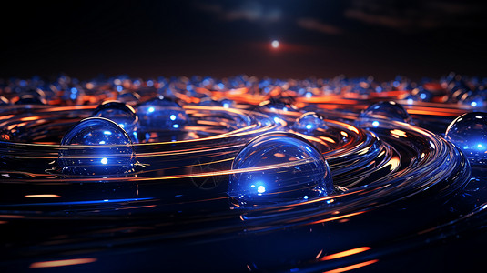 科技光球星空下的漂浮光球设计图片