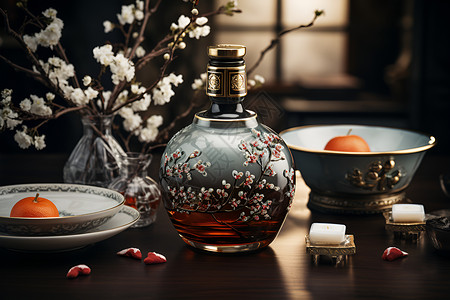 传统环形花纹美丽的酒瓶背景