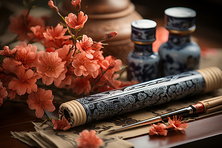 笔刷花纹素材传统毛笔工艺背景