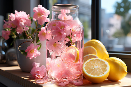 柠檬与花朵背景图片