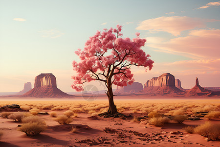 沙漠中的树背景图片
