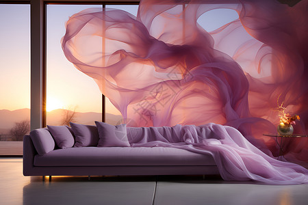 紫色沙发客厅墙纸高清图片