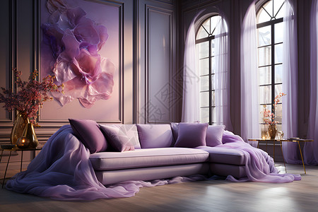 紫色沙发的房间背景图片