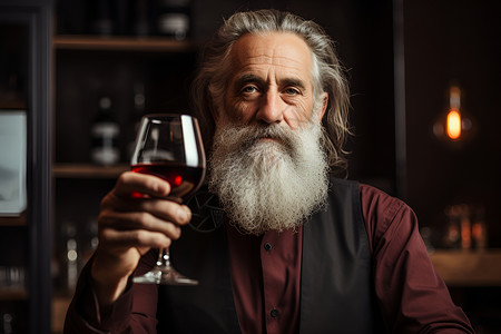 胡子老人老人手工的红酒背景