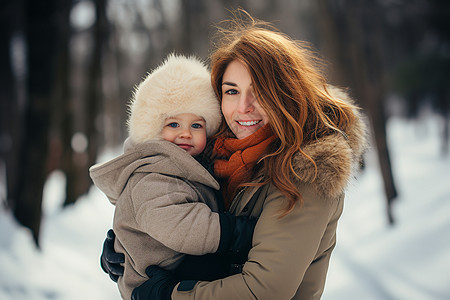 雪中母女冬季宝宝素材高清图片