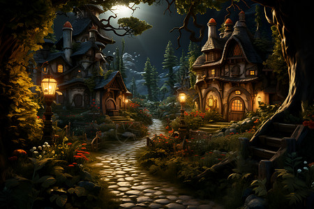 森林小屋背景图片