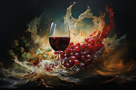 红色葡萄一杯葡萄酒插画