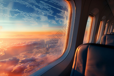 玻璃彩绘窗飞机窗户外的风景设计图片