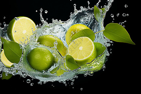 落入水中的水果柠檬在水中飞溅设计图片