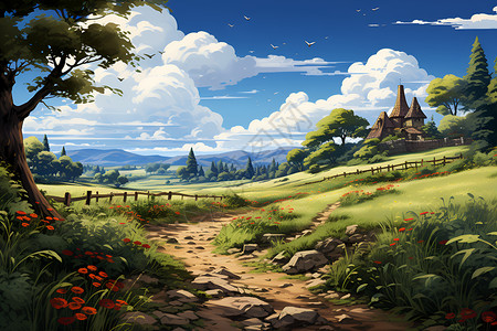 梦幻童话的田园建筑背景图片