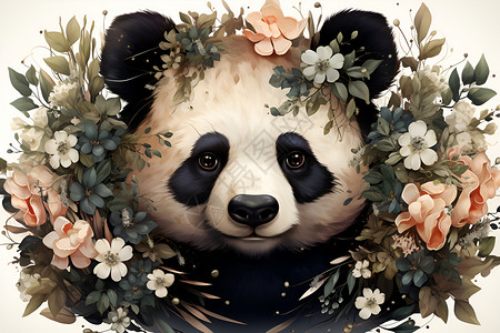 梦幻的花环熊猫相框背景图片