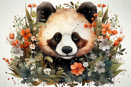 梦幻的熊猫画框模板插画