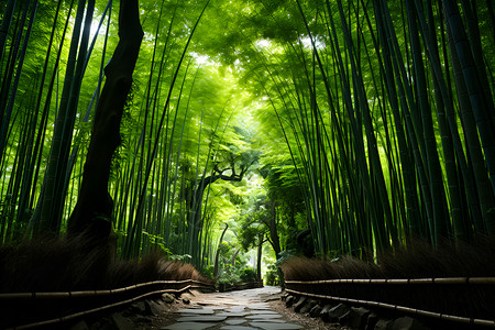 竹林中的小路背景图片