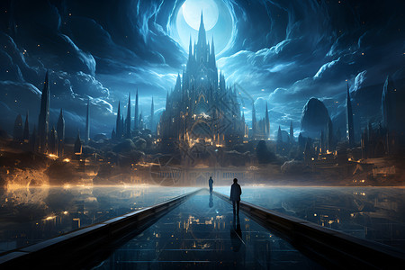 未来科幻的城堡建筑背景图片