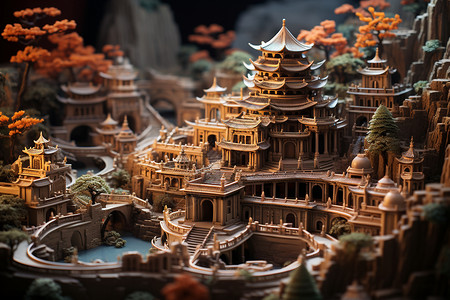 桌面上立体的城堡模型背景图片
