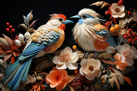 手工工艺的刺绣小鸟背景图片