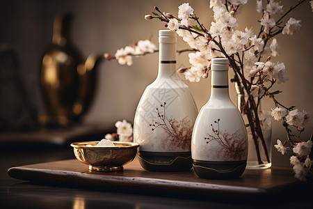 传统的印花酒瓶背景图片