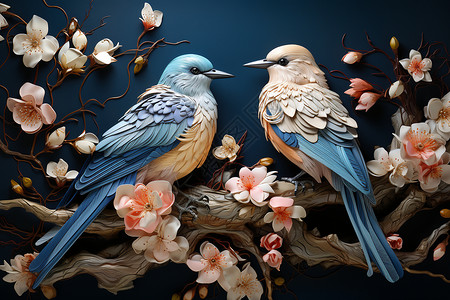 工艺的艺术绣鸟背景图片