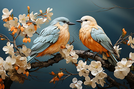 绣花图上的刺绣小鸟背景图片