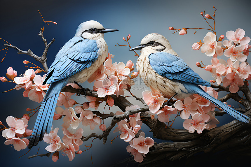刺绣的花朵上的鸟类图片
