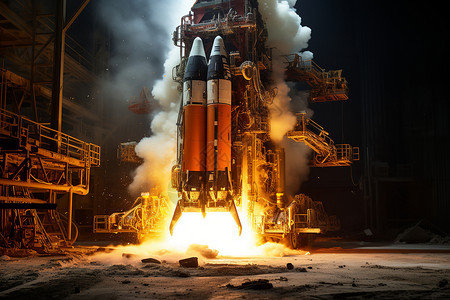 夜幕下起飞的火箭背景图片