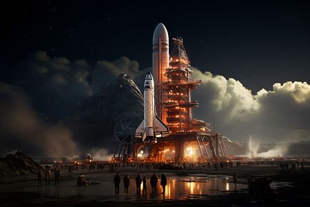 夜幕下的火箭背景图片
