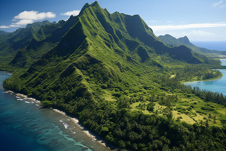 岛屿上的绿色山峦背景图片