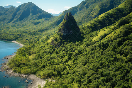 岛屿上的山脉背景图片