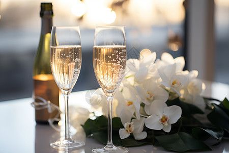 婚礼上的香槟酒杯背景图片