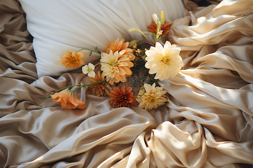 床上的温馨花束图片