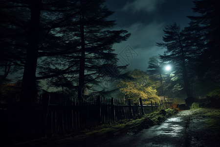黑夜公路素材树林中的黑夜之路背景