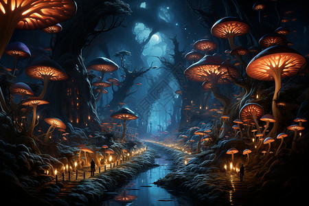 魔幻森林的仙境绘画高清图片